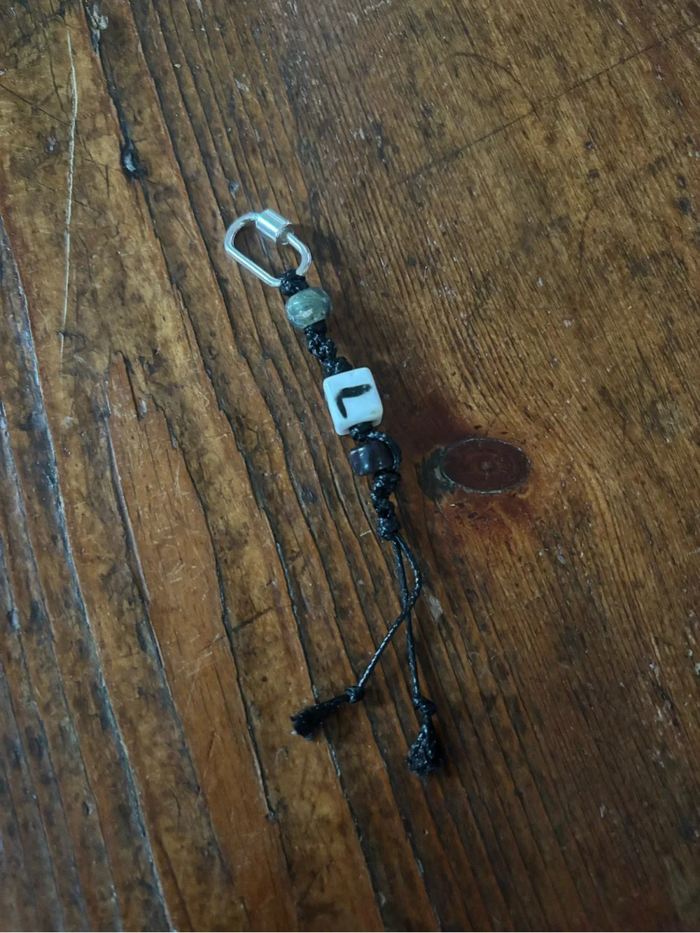 Black Beaded Keychain Charm with Letter 'L'